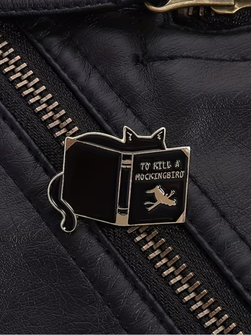 Black Enamel Cat Bookmark Pin - "To Kill a Mockingbird" Book Design